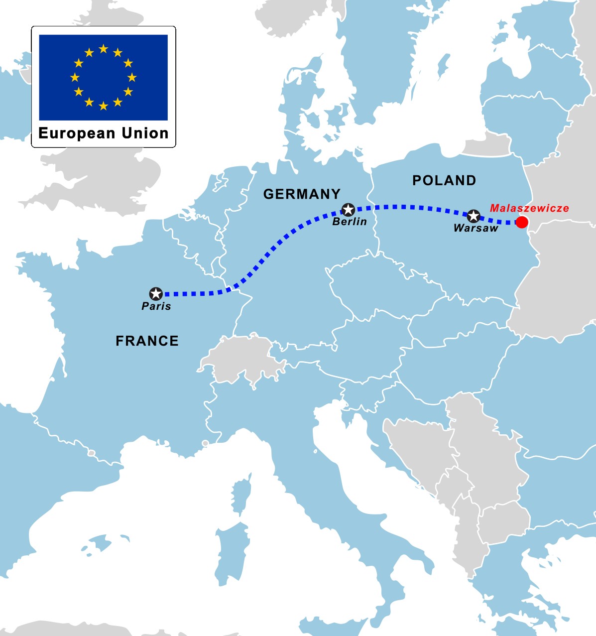 EU rail corridor map: Paris – Berlin – Warsaw – Małaszewicze